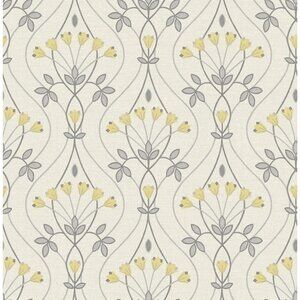 NuWallpaper Grey Wilder Peel & Stick Wallpaper Yellow Floral Scandinavian NUS498
